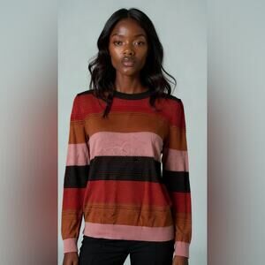 Market And Spruce Size M Sweater Neutral Brown Striped Knit Preppy Top Casual